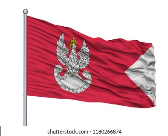 Polish Land Forces Flag On Flagpole, Isolated On White Background, 3D Rendering