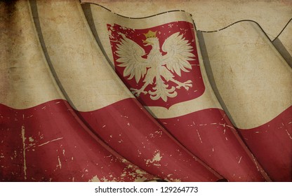 Polish State Flag (with Eagle Crest) Old Paper