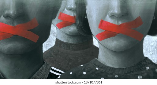 Political Art, Concept Idea Of Free Speech Freedom Of Expression And Censored, Surreal Painting, Portrait Illustration , Conceptual Artwork Illustration	
