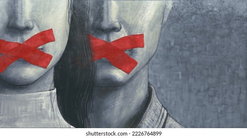 Political art. Concept idea of free speech freedom of expression and censored, surreal painting, portrait illustration , conceptual artwork illustration	
