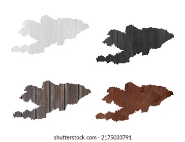 Political Divisions. Patriotic Sublimation Wood Textured Backgrounds Set On White. Kyrgyzstan