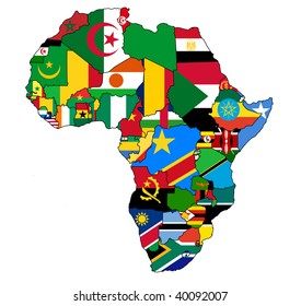 Political Map Of Africa With Country Borders And National Flags