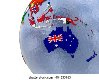 Political Map Of Australasia With Each Country Represented By Its National Flag.