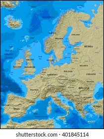 Political Map Europe Shaded Relief Effect Stock Illustration 401845114 ...