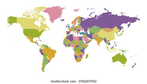 Political map. Worlds countries on colored graphic map geographical template