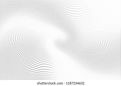 Polka Dot Halftone Pattern. Gradient Dots Background. Modern Spotted Illustration. Abstract Wave Curves. Points Backdrop. Dotted Geometric Pattern. Monochrome Wavy Grunge Template