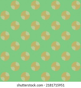 Polka Dot Pattern Green Background. Orange Diagonal Line In Circle.   Polka Dot Fabric Seamless Pattern For Decorative