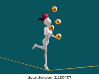 Polkadot Crypto Female Juggle Ball Walk Rope Balance 3D Illustration