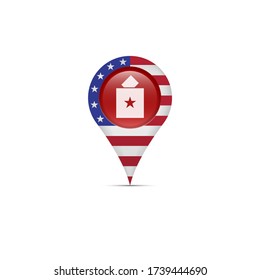 Polling Place Location Marker. The US Presidential Election 2020. American Flag Colors. Illustration.