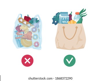 Pollution problem concept, using eco friendly textile totes of fabric cloth vs plastic bag. Ecologically friendly grocery shopping and lifestyle. Zero waste, disposables recycling - Powered by Shutterstock