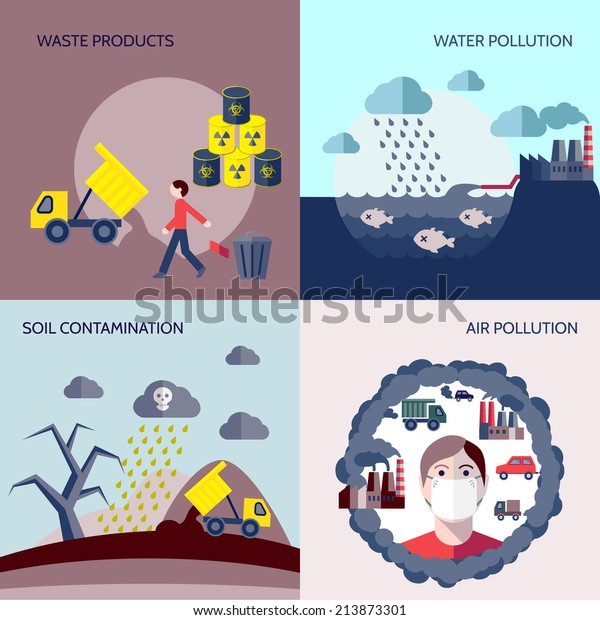 Pollution Waste Products Water Soil Air Stock Illustration 213873301 ...