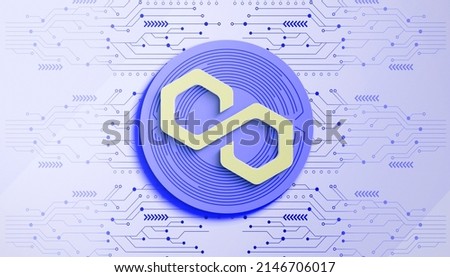 Polygon blockchain crypto currency digital encryption, Digital money exchange, Technology global network connections background concept. MATIC crypto token symbol 3D Rendering
