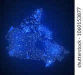 Polygon Canada map with blockchain technology peer to peer network on futuristic hud background. Network, p2p business, e-commerce, bitcoin trade and cryptocurrency blockchain business banner concept.