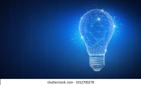 Polygon idea light bulb on blockchain technology network hud background. Global cryptocurrency blockchain business banner concept. Lamp symbolize inspiration, innovation, invention, effective thinking
