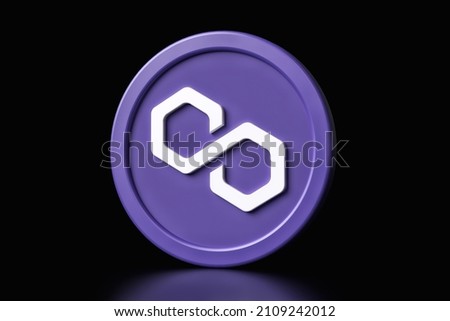 Polygon Matic crypto currency 3D icon isolated on a black background. Suitable for digital investment asset concepts. High quality 3D rendering.