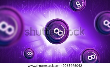 polygon matic explosion Cryptocurrency Crypto DeFi Coin tech and future money blockchain digital colorful technology lines background 3d rendering illustration