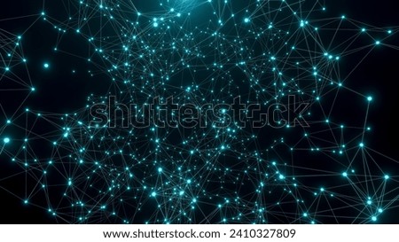 Polygon network in blue. Abstract plexus, science, conections, wire, system and digital, geometry. 