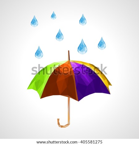 polygon set of umbrella and rain drops for weather forecast purple