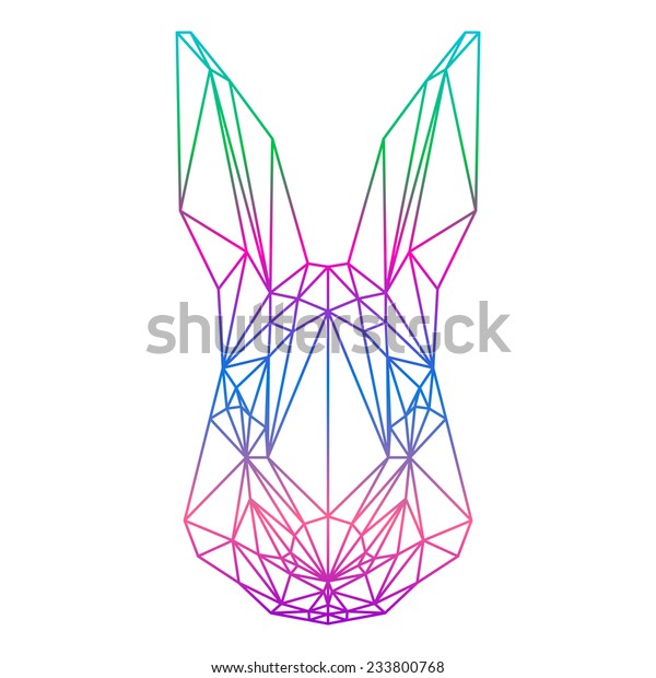 polygonal abstract gradient colored rabbit silhouette drawn in one ...