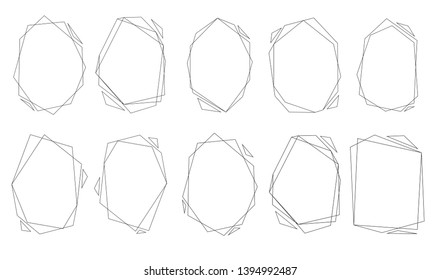 Polygonal frames set. Gold triangles, geometric shapes.