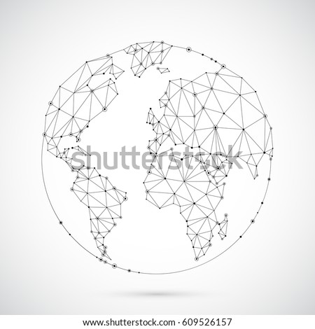 Polygonal globe with worl map on white background