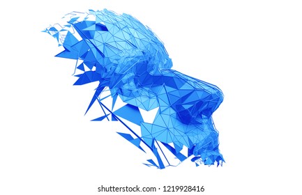 Polygonal Human Face. 3D Illustration Of A Cyborg Head Construction. Artificial Intelligence Concept.
