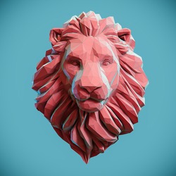 Polygonal Lion Head Pendant. 3D Image. 3D Model. 