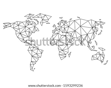 Polygonal world map. Line. Black & white.