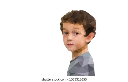 Polygone Portrait Of Child Close Up Face, Low Poly, Polygon Art On White Backgrounds With Clipping Path