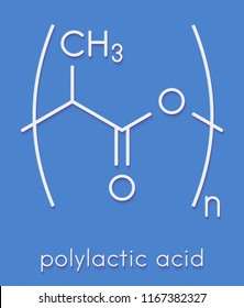 Polylactic Acid (PLA, Polylactide) Bioplastic, Chemical Structure. Compostable Polymer Used In Medical Implants, 3D Printing, Packaging Materials, Etc. Skeletal Formula.