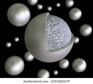 Polymer matrix with agent encapsulated in the microsphere 3d rendering