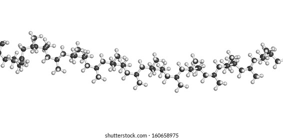 Polypropylene (polypropene, PP) Plastic, Chemical Structure - Linear Fragment (detail). Atoms Are Represented As Spheres With Conventional Color Coding: Hydrogen (white), Carbon (grey)