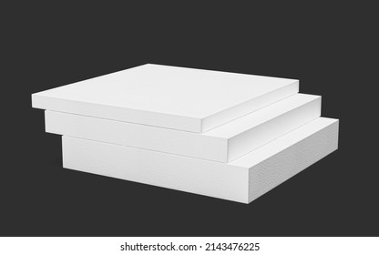 Polystyrene foam sheets on Black background. 3D illustration