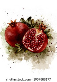 Pomegranate Art Print, Fruit Watercolor Painting, Kitchen Wall Art, Watercolor Fruit Print