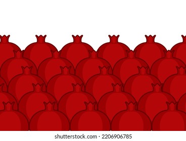 Pomegranate On Counter. Pomegranates On Market Showcase. Fruit Background. Cartoon Style  
