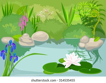 Scene Lotus Pond Illustration Stock Vector (Royalty Free) 424763353