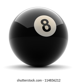 Pool Black Ball number eight rendered on solid white background