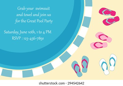 Pool party invitation with top view of a pool and flip flops - Powered by Shutterstock