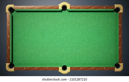 Pool Table With Green Cloth. Top View. 3D Illustration.