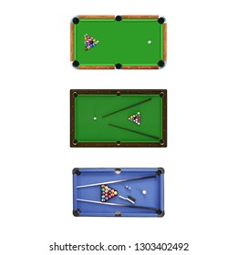 Pool Table Overhead View And Billiard Table Top View Isolated On White Background, Perfect Use For 2d Colour Floor Plans And Interior Design Projects.