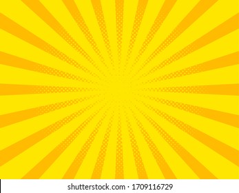 Pop Art Background, Orange Rays. Pattern Raster Illustration