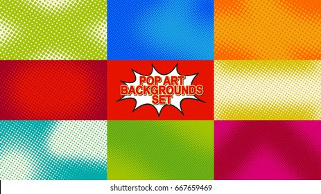 Pop Art Background Set With Halftone Dots, Retro Comic Dotted Backgrounds Design HD