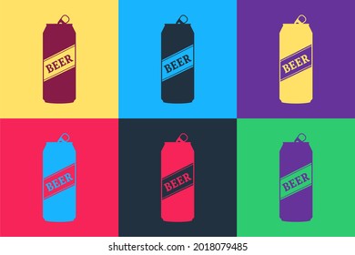 Pop Art Beer Can Icon Isolated On Color Background. .