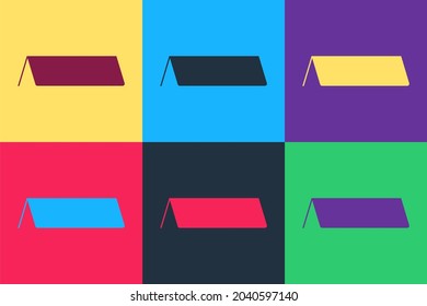 Pop Art Blank Paper Table Card Icon Isolated On Color Background. Tent Card Icon. .