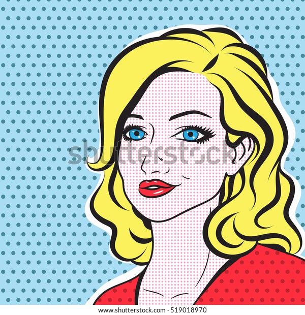 Pop Art Blonde Woman Face Portrait Stock Illustration 519018970