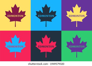 Pop Art Canadian Maple Leaf With City Name Edmonton Icon Isolated On Color Background.