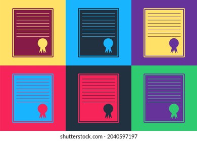 Pop Art Certificate Template Icon Isolated On Color Background. Achievement, Award, Degree, Grant, Diploma Concepts. Business Success Certificate. .