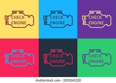 Pop art Check engine icon isolated on color background. .