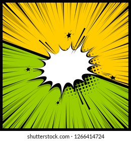 Pop Art Colorful Backdrop Mock Up. Comics Book Empty Colored Template Background. Illustration Halftone Dot Chat Mockup Versus Comic Text. Silhouette Boom Explosion. Speech Bubble Box Balloon.