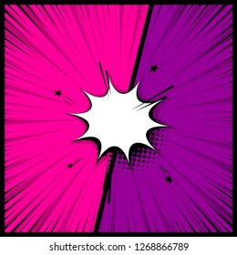 Pop Art Colorful Backdrop Mock Up. Comics Book Empty Colored Template Background. Illustration Halftone Dot Chat Mockup Versus Comic Text. Silhouette Boom Explosion. Speech Bubble Box Balloon.